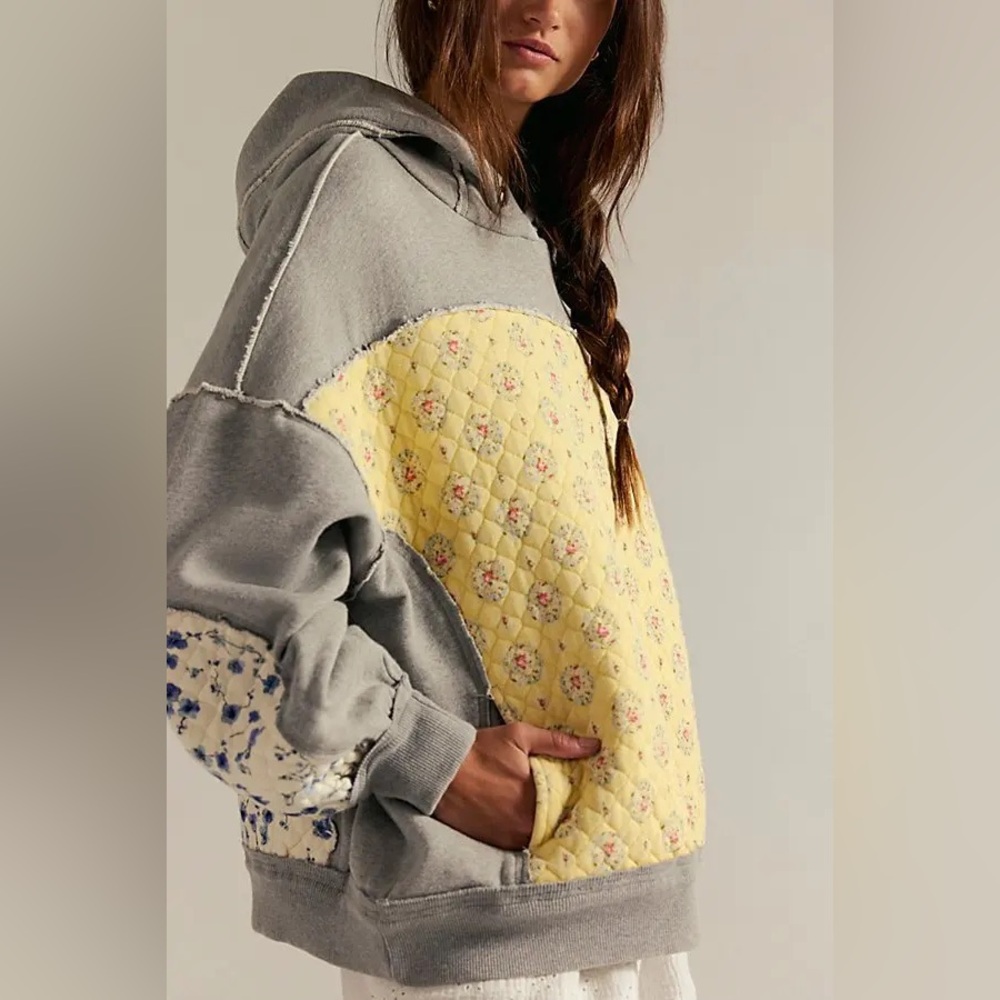 NWT FREE PEOPLE WE THE FREE Get Ditsy Hoodie | Buttercream Combo MSRP $198 - Picture 3 of 10